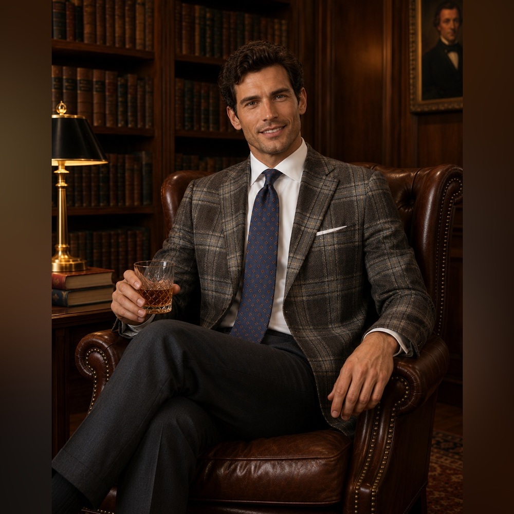 ISAIA Espresso 100% Aquacashmere Windowpane Sport Coat + Isaia 7-Fold Silk Tie - Picture 3 of 6